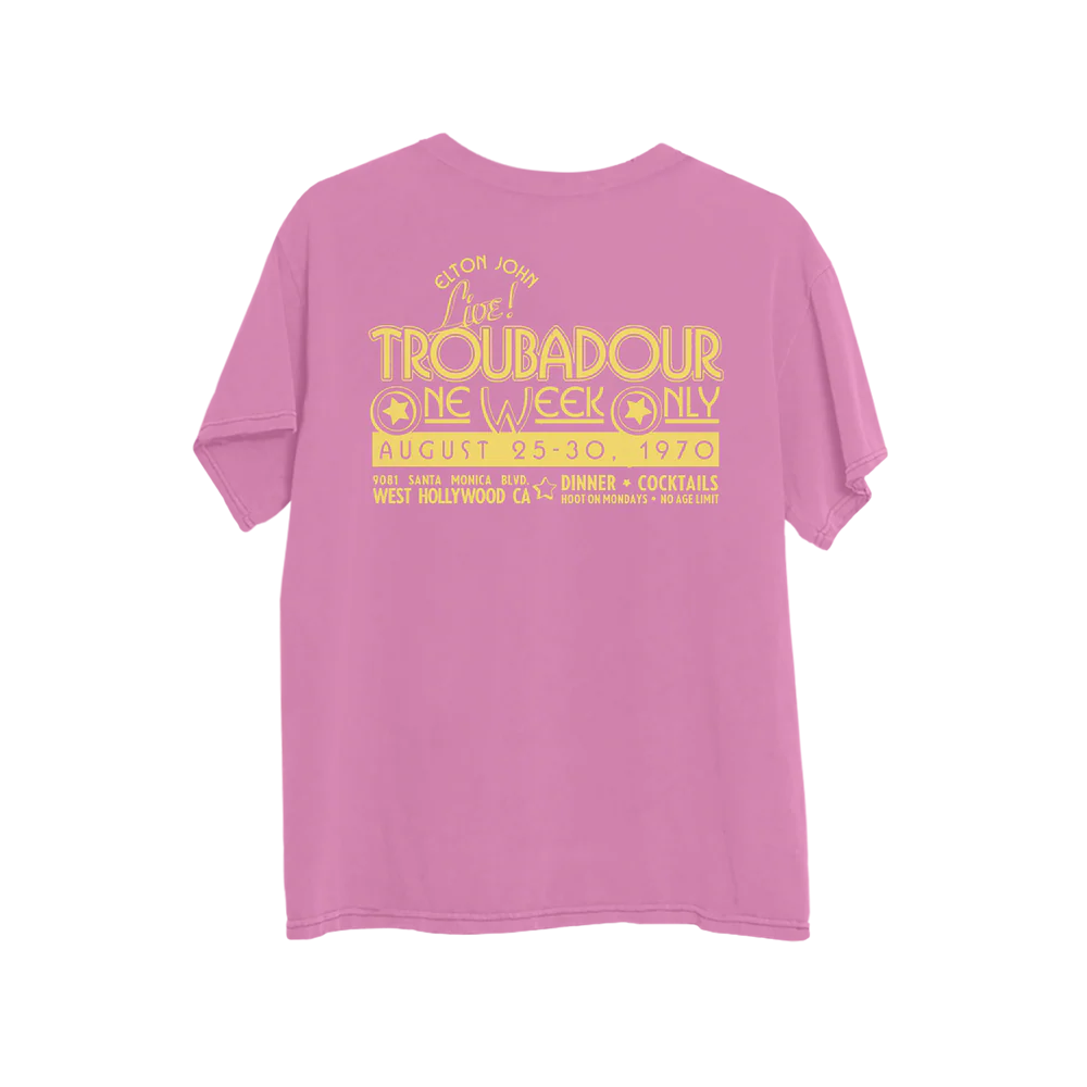 Elton John Vinyl + Live Event Flier Pink T-Shirt - Image 3